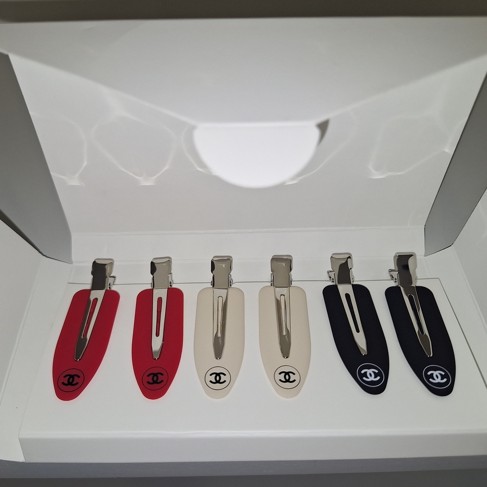 CHANEL Hair Clip Trio - Red, Cream, Black
